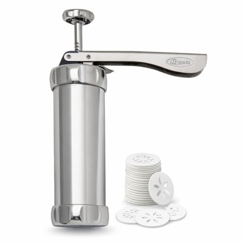 Cookie Press Gun Biscuit Maker with 20 Shape Discs & 4 Icing Tips, Baking Kit, Adjustable Thickness Dough Press, Manual Cookie Maker for Home Baking