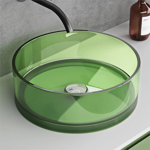 doporro Vasque à Poser Ronde Petit Lave Mains Lavabo Circulaire 40x40x14cm | Vert Pois en Résine Transparente Salle de Bain WC Invités Coloria01