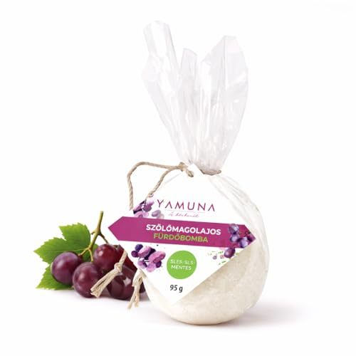YAMUNA NATURAL BEAUTY Badebombe 95 g – Luxuriöse Badekugel mit natürlichen Ölen – Intensive Pflege & Entspannung (Traubenkernöl)