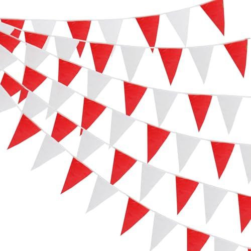 COMOOKA 2 Stück x 10M Wimpelkette Rot Weiß Wimpelkette Outdoor 20Meter Feuerwehr Deko 40 Wimpeln Wetterfest Girlande aus Polyester Schützenfest Karneval Hochzeit Geburtstag Garten Deko (Rot Weiß)