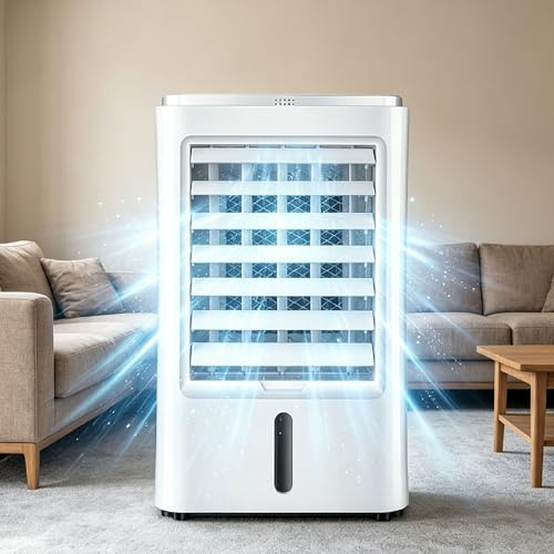 pedenencelia Mini Aire Acondicionado para Autocaravana, Ventilador Portátil, Enfriador De Aire Evaporativo con 3 Velocidades Y Temporizador De 1/2/4 Horas, Ventilador para Autocaravana 24v