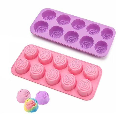 2 Pièces Moule en Forme de Rose 10 Cavités,Moule a Chocolat en Silicone,HMCEY Dessert Moules à Pâtisserie Bonbon Sans Bpa,Moules de Cuisson Gateau Mousse Réutilisable pour Biscuits, Gelée, Glaçons
