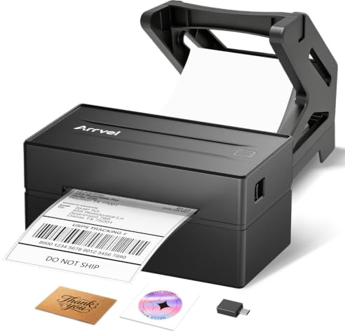 Arrvel Bluetooth Thermal Shipping Label Printer with Stand, Wireless 4x6 Label Printer for Small Business, Compatible with iPhone, Android, Windows & Mac, Works with Royal Mail Evri DPD Etsy(Black)