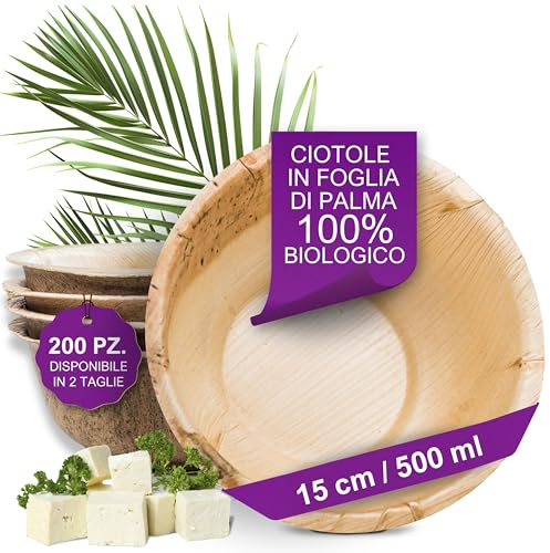 Waipur Bio Palmblattschalen - 200 Schalen Ø 15 cm / 500 ml - Premium Einweg Geschirr kompostierbar - Einwegschalen - Palmblatt Suppenschale