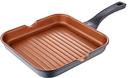 SAN IGNACIO Bronze | Poêle grill antiadhésive de 28 x 28 x 4,5 cm | en fonte d'aluminium | distribution efficace de la chaleur | avec manche Soft Touch | convient à tous les types de cuisinières