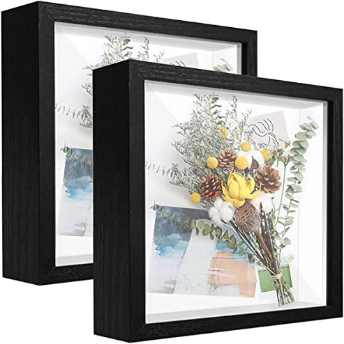 sunmeg 2Pcs 3D Bilderrahmen zum Befüllen 22 x 22cm Bilderrahmen Tief 3D Objektrahmen Hölzern bis 3cm, 3D Rahmen für Objekte, Blumen, Hochzeitsstrauß oder Erinnerungsstücke