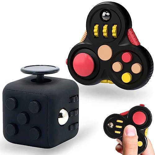 Steemjoey 2Pcs Fidget Toy Cube Anti Stress Jouet, Fidget Pad 11 Function Fidget Toy Cube, Décompression Jouet Cube, Controller Réducteur de Stress pour ADD HD Enfants et Adultes (Noir)