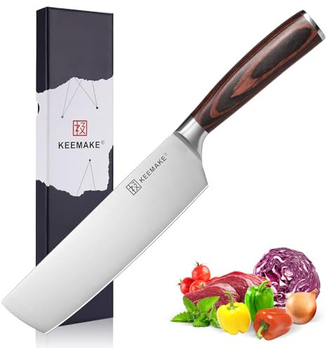 KEEMAKE Nakiri Messer, Klingenlänge 17 cm Japanisches Messer Kochmesser mit Pakkaholz Griff, Scharfe Messer Küchenmesser aus hochwertigem Edelstahl, perfekte Muttertaggeschenk Vatertagsgeschenk