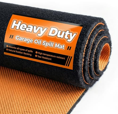 Heavy Duty Oil Spill Mat, Garage Floor Mat for Under Car, 64 X 32, Waterproof, 1/4 Rubber Backing Protects Floor, Reusable, Absorbs All Types of Spills, Oil Absorbent Pads (Black, 64 x 32)