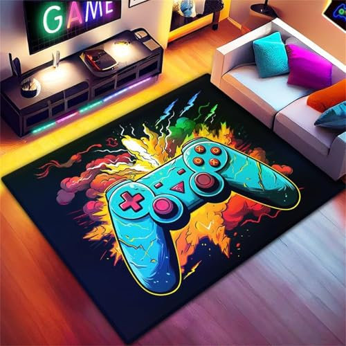 PEIHUODAN Farbenfrohe Gaming-Teppiche, Coole Gamer-Controller-Gaming-Matten Für Teenager-Kinderzimmer, Esports-Raumunterhaltung, Farbenfrohe Dekoration, Moderne Cartoon-Teppiche (Colour 2,120x160cm)