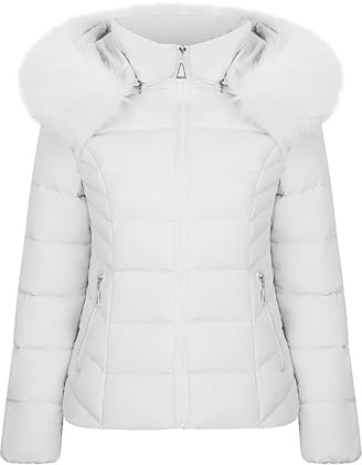 NAFING Doudoune Femme Hiver, Veste Femme Hiver Blouson Avec Capuche Zippée Doudounes De Randonnée Femme Anorak Légère Manteau Chaude Parka Polaire Doudoune Duvet Matelassé