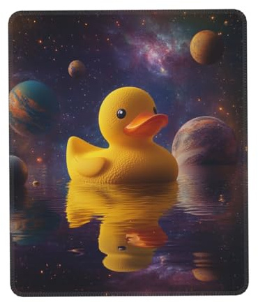 DFJMASFKOL Schreibtischunterlage mit gelbem Enten-Design, Gaming-Schreibtischunterlage, Galaxie-Ente, Mauspad für Mädchen, Damen, Laptop, Computer, Tastatur und Mauspad, 21 x 26 cm