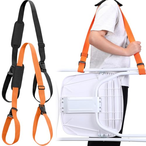 Sanwuta 2 Pcs Adjustable Beach Chair Carry Strap Camping Chair Straps for Shoulder Folding Beaches Backpacking Foldable Bikes (Black,Orange)