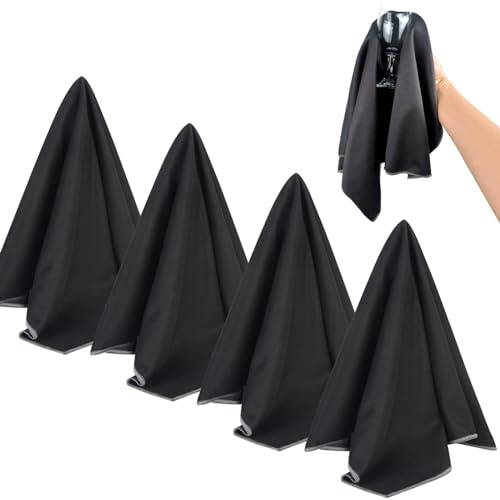 SINLAND Microfiber Glass Polishing Cloths, Black, 20x25, Pack of 4 | Large Size, Thick, Lint-Free, For Wine Glasses Stemware Dishes Stainless Appliances
