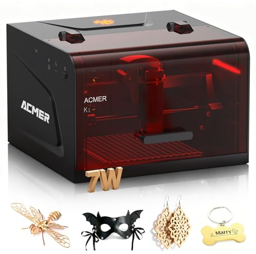 ACMER Laser Engraver Machine, K1 Desktop 7W Compact Laser Engraving Machine, 150×150mm Work Area, 0.08mm Fine Engraving Spot,Class 1 Laser Cutter for Wood, Plywood, Acrylic,DIY Crafts & Small Business