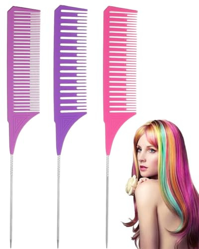 DAFNE 3 Piezas Peines, Peines de Cola para Peluquería, 3 TamañOs Peine, Peines Mechas, Antiestático Peine, Peine Cola de Rata, Profesional Antiestático Peines, DiseñO Especial Peines (Multicolor)