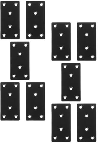 CALLARON 10pcs Black Stainless Steel Flat Plate Brackets for Wood Corner Joint, 6-Hole Heavy Duty Metal Corner Braces for Furniture, Garden Bed, and Wood Beam Fixing