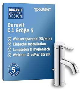 Duravit C.1 Small Size (Spout Height 66mm) Bathroom Tap with Pop Up Waste Set Ceramic Cartridge Chrome