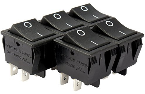 sourcing map 5Pcs AC 20A/125V 22A/250V DPST 4 Broches 2 Position I/O Interrupteur à Bascule Bateau On Off Bouton Noir