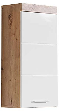trendteam smart living - Amanda - Hängeschrank - Weiß/Weiß Hochglanz Asteiche - 1 Einlegeboden - (BxHxT) 37 x 77 x 23 cm - Kratzfest