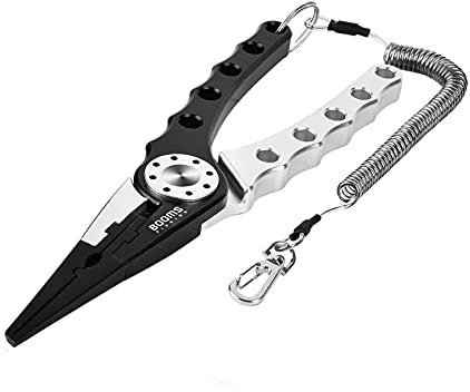 Booms Fishing X1 Aluminum Fishing Pliers Saltwater Surf Fishing Tackle Multitool Hook Remover Braided Fishing Line Cutting Split Ring with Spiral Band and Sheath