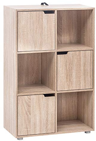 WOLTU Bücherregal, für Arbeitszimmer Schlafzimmer & Wohnzimmer, Bücherschrank mit 3 Türen und 6 Fächer, Aufbewahrungregal, 59,6 x 91 x 29 cm (B x H x T)