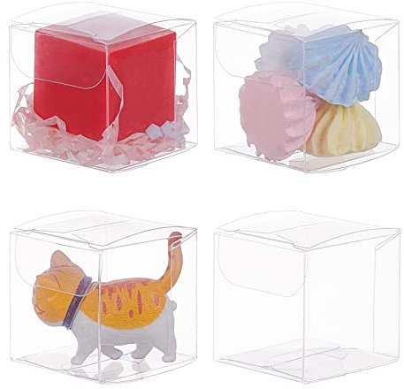 BENECREAT 60 Pack Scatole Pieghevoli Scatola in Plastica 4x4x4cm Contenitore Regalo Trasparente Contenitore in Cioccolato Dolce per la Festa di Compleanno di Nozze