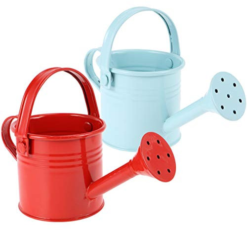 Cabilock 2 Stück Metall Gießkanne Kindergarten Gießkübel für Hausgarten (Rot Hellblau)