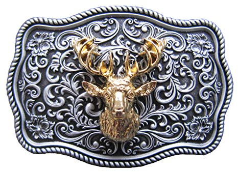 Piratenladen Edles Buckle mit Hirsch, Jäger, Tracht, Jagd, 24 ct. Gold, Gürtelschnalle