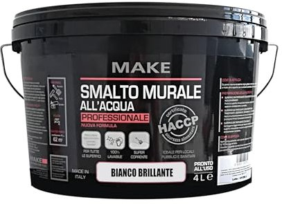 MAKE DESIGN FOR YOU | Smalto Murale Super Resistente, 4 litri, Bianco Lucido, Base Acqua. Crea una Superficie Compatta, Priva di Porosità e Anti-Polvere. Prodotto Certificato HACCP, Made in Italy.