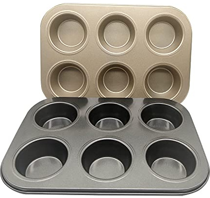 Bakehope Muffin Tins 6-Cups Nonstick Carbon Steel Standard Cupcake Pans, Set of 2