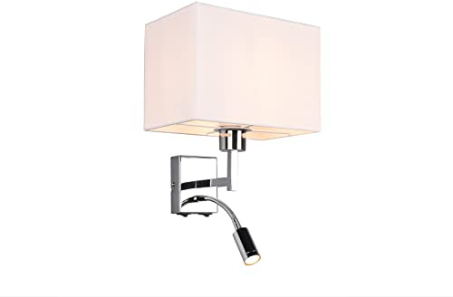 meineWunschleuchte Wand-Leuchte mit Stoffschirm, Leselampe für Wohnzimmer, | Breite 25cm, LED Leselicht & creme weißer Stoffschirm mit E27 Fassung, LED Flexarm mit 310 Lumen und 3.000 Kelvin warmweiß