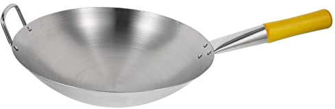 YARNOW Cooking Wok Stainless Steel Frying Wok Pan Single Handle Stir Fry Pans with Helper Handle Traditional for Stir- Frying Boiling Steaming Stewing Chinese