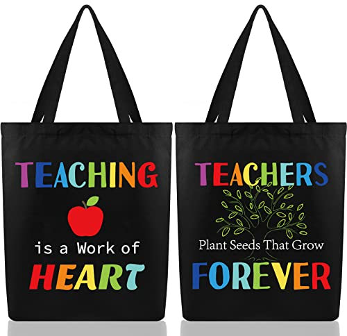 2 Stück Lehrertasche mit Tasche, schwarz, Lehrer, Wertschätzung, Geschenke, Tragetaschen, wiederverwendbare Leinentaschen für Frauen, Lehrer, schwarz