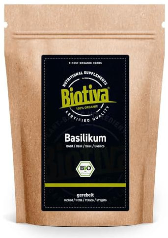 Basilic en feuilles bio 100g - lat. Ocimum basilicum - pour assaisonner les plats méditerranéens - contrôlé et certifié en Allemagne - Biotiva