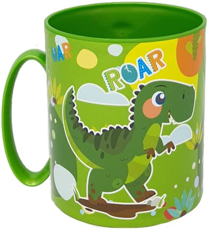 CARTOON Tazza per bambini, Dinosauro, tazza in plastica riutilizzabile, BPA Free, per microonde, capacità 350 ml, verde - ST07551