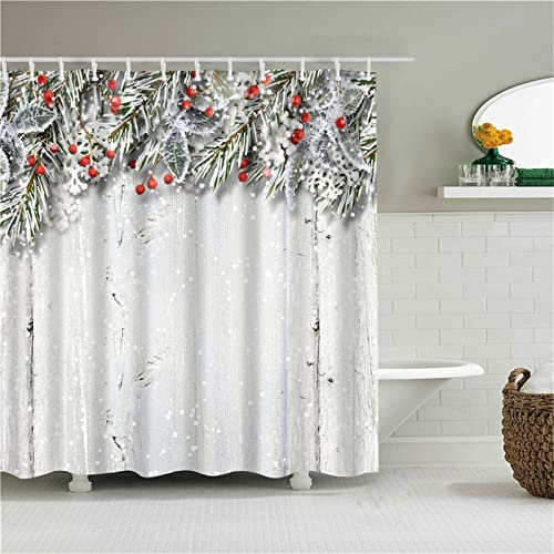 Duschvorhang für Eckdusche und Kleine Badewanne, Bad vorhang Textil aus Polyester Stoff Schimmelresistent Wasserabweisend und Waschbar, Kiefernwald， 165x180cm mit Duschvorhangringen Shower Curtains