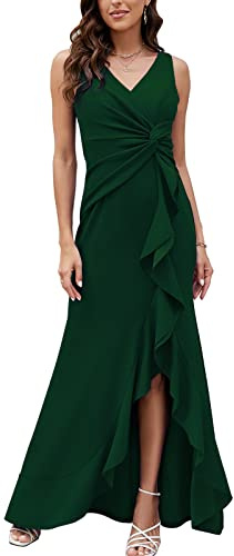 FQA Long Wedding Guest Dresses for Women Formal Gowns and Evening Dresses Green V Neck Sleeveless Split Wrap Elegant Dresses for Women Evening Party
