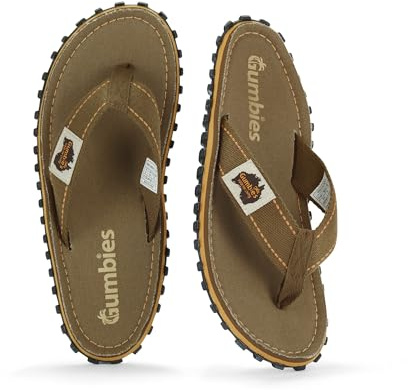 Gumbies Islander Tongs unisexes avec tige d'orteil en coton ultra doux et semelle en caoutchouc recyclé durable – Confort garanti, Marron classique, 42 1/3 EU