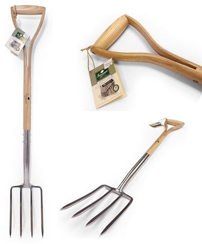 Greenman Light Weight Digging Fork Narrow Stainless Steel Ash Handled 20 Year Warranty 90cm x 14.5cm