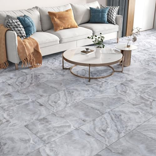 Yullpaper Adesivi per piastrelle per pavimento in vinile blu, autoadesivi, 60 cm x 30 cm, 15 pezzi, per cucina, bagno, PVC, effetto piastrelle, flessibili, in vinile, autoadesivi, effetto marmo