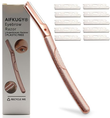 Augenbrauen Rasierer, AIFKUGY® Augenbrauenrasierer für Frauen, Augenbrauen Trimmer mit 10 Klingen, Gesichtsrasierer für Augenbrauen und Gesichtsbehaarung-Roségold
