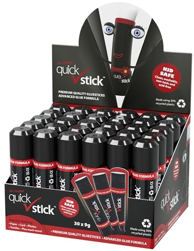 Quick Stick Glue Sticks Original 9g, Pack of 30 Glue Sticks, Quality Adhesive Gluestick, Ideal Strong-hold for Paper, Card, Textiles, Crafting Glue, Scrapbooking, Office & School supplies, Homeschool