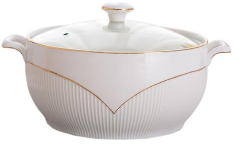 BURLOE Dance De Soupe en Céramique, Rond De La Porcelaine Blanche Plat De Boulangerie Servant des Plats Décoratifs pour Soupe,Blanc