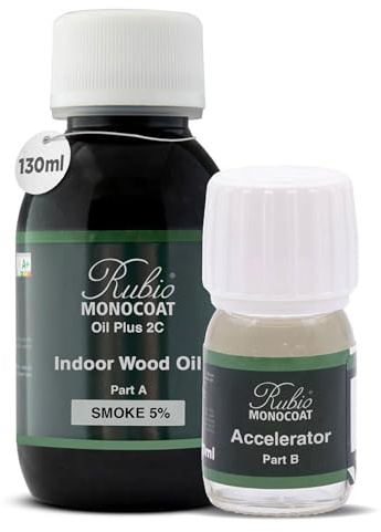 Rubio Monocoat Wood Oil Finish 5 m² - Smoke 5% | Oil Plus 2C | Quick-Dry, Eco-Friendly Linseed Wood Oil for Indoor Use, Includes Accelerator (Part B) | Protector | 130 ML