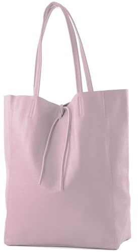 modamoda de T163 Borsa shopper da donna in pelle grande con tasca interna Made in Italy, lilla., L