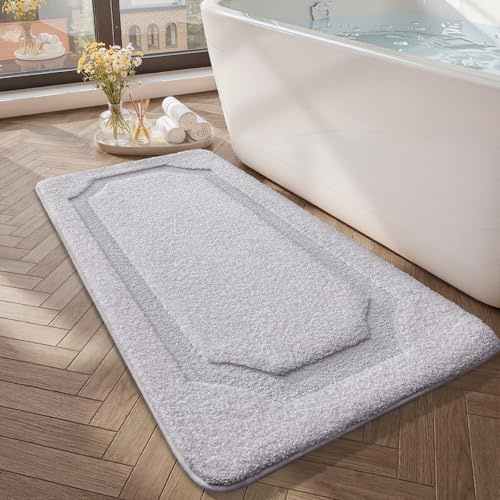 COLOR&GEOMETRY Badematte Badteppich rutschfest Waschbar, 61 x 110 cm Badezimmerteppich Groß Absorbierende Weiche Badvorleger, Badematte Weiß für Badezimmer, Dusche, Badewanne, Waschküche