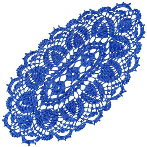 BOMHCS Lot de 1 napperon ovale en dentelle de 25,4 à 30,5 cm de large x 55,9 cm de long (50,8 cm à 55,9 cm) fait à la main pour vase, napperon de commode, nappe, nappe (1, bleu)