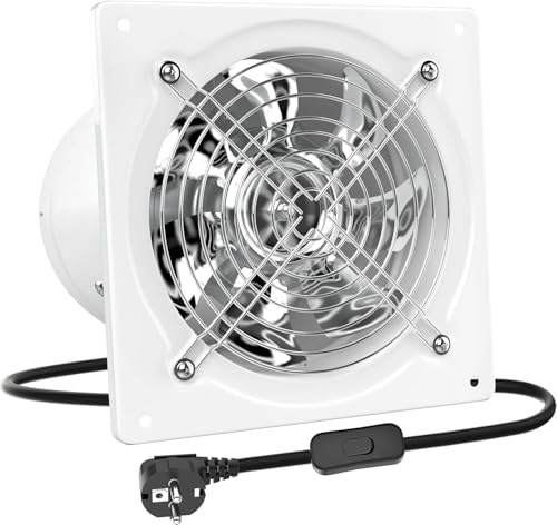 HG Power Ventilador de extracción 250mm 1680m³/h Ventilador de baño silencioso con válvula antirretorno Ventilador de pared potente con enchufe de la UE para cocina, baño, garaje, sótano, blanco