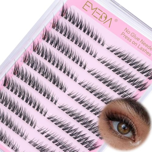 EMEDA Selbstklebende Katzenaugenwimpern, Kleberlose Wimpernbüschel-Kit 120 Stück Wimpern zum Aufdrücken Vorgeklebte Wimpern mit Pinzetten-Set (K08)